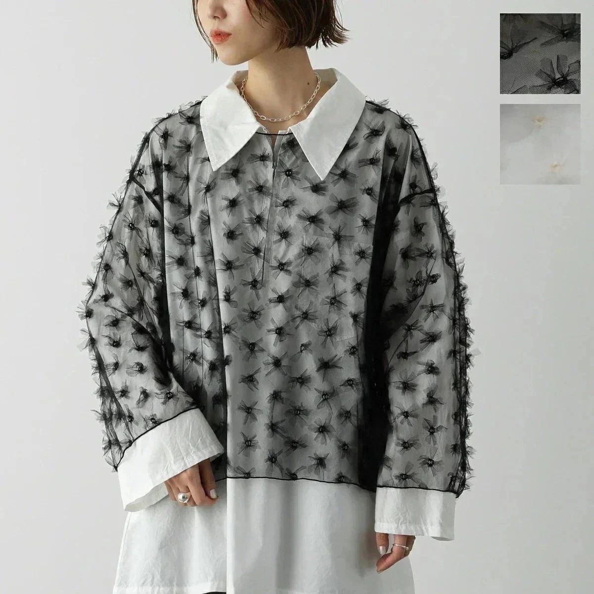 PROVOKE プロヴォーク プルオーバー tulle ribbon dot P/O PV-010060 レディース チュール フラワー 花 ボートネック トッ