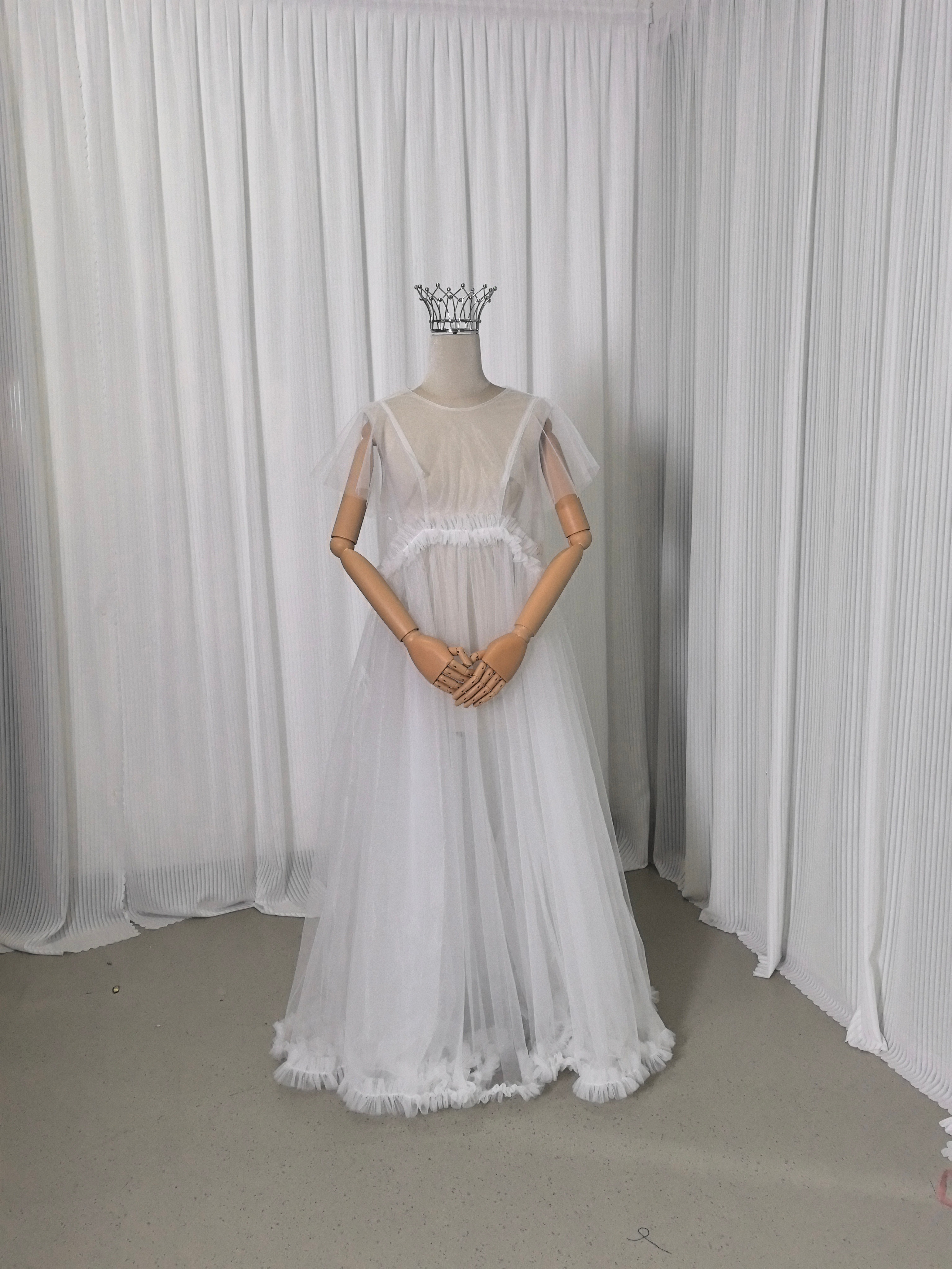 オーバードレス マタニティ オフホワイト シースルー ワンピース 編み上げ 写真撮影