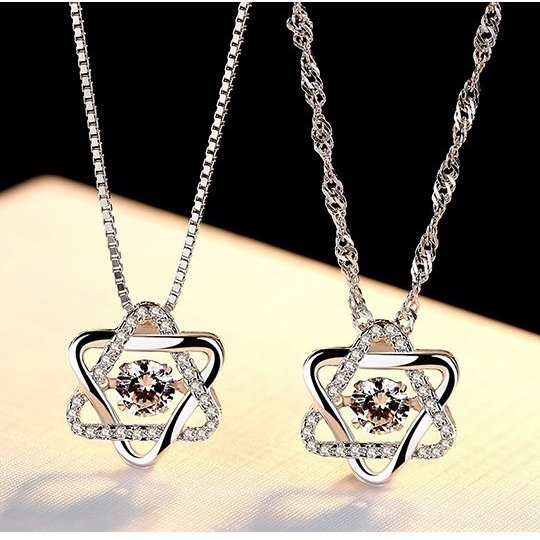 ネックレス レディース 揺れるダイヤ スター 星型 六角 プラチナ仕上げ シルバー925 CZダイヤ 5,059円