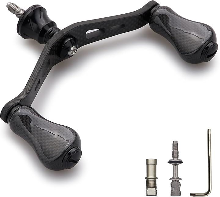 90mm リール ハンドル カーボン ノブ 搭載 シマノ ダイワ 通用 1.5K カーボン製 スピニングリール用 Gourd Series 1063(20mmノブ搭載 - ブラック)