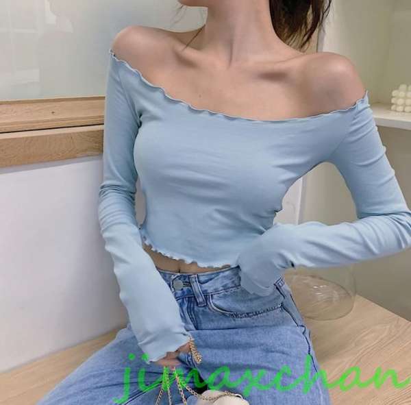 新生活 サマー 2色Ｔシャツ 長袖 タートルネック セーター レディースファッション タートル 胸開きタート セクシー ベアトップ 韓国風 胸元