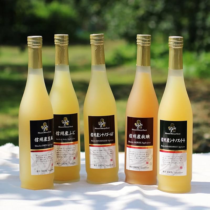 山下屋荘介 果汁100% りんごジュース 5種 詰め合わせ (500ml×5本セット / 信州産/常温/ふじ 秋映 シナノスイート 王林 シナノゴールド) (プレゼント/ギフト) りんご ジュース ス