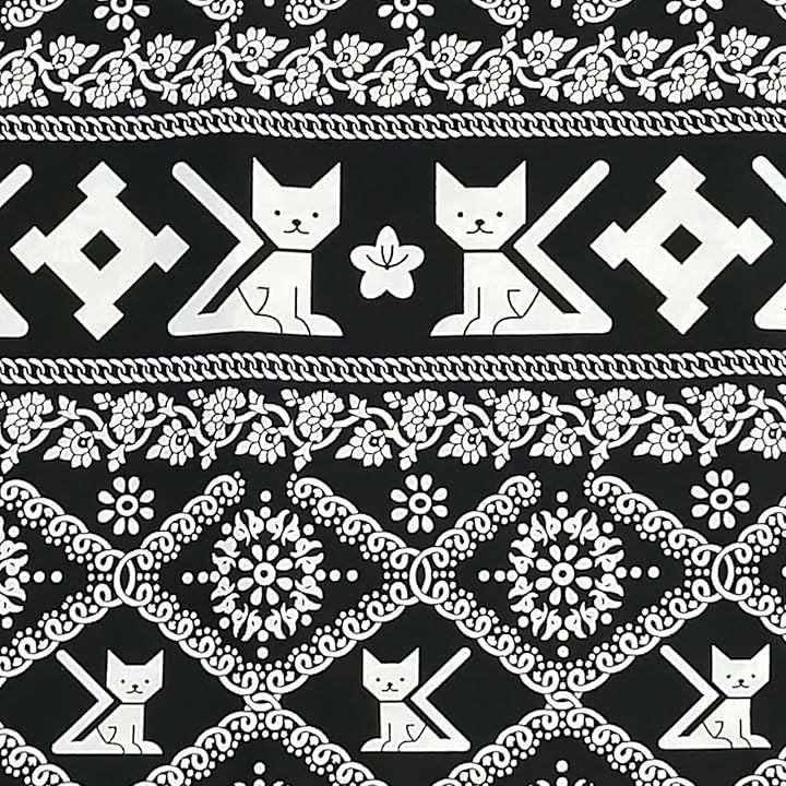 猫柄 タイパンツ生地 ハンドメイド 手芸用 アジアン エスニック 布 ブラック 幅約150cm長さ約270cm(ブラック 幅約150cm長さ約270cm)