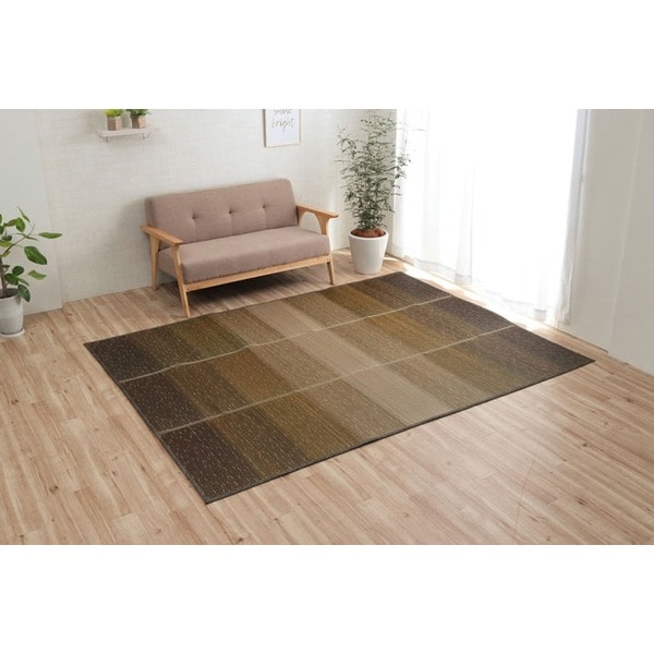 い草 ラグ マット 約126×190cm グラデーション ブラウン 小林製薬 持続性抗菌剤 KOBA-GUARD 制菌 抗菌 防臭 滑り止め 不織布