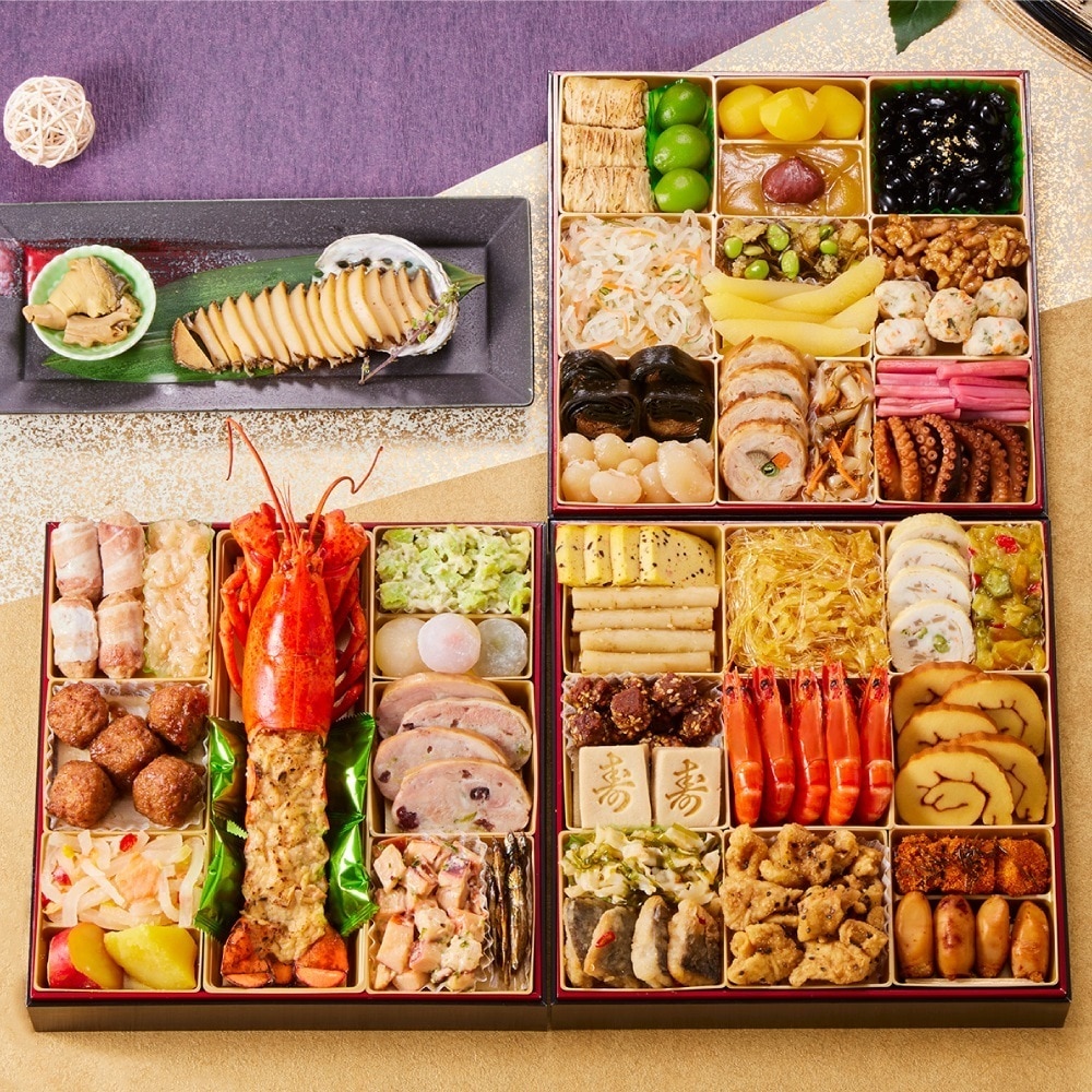 おせち 早割 予約 おせち料理 板前魂の極 特大 8.5寸 和洋風 三段重 5人前 44品目 鮑 あわび オマール海老 グラタン 付き 和風 洋風 御節 送料無料 2025 2026