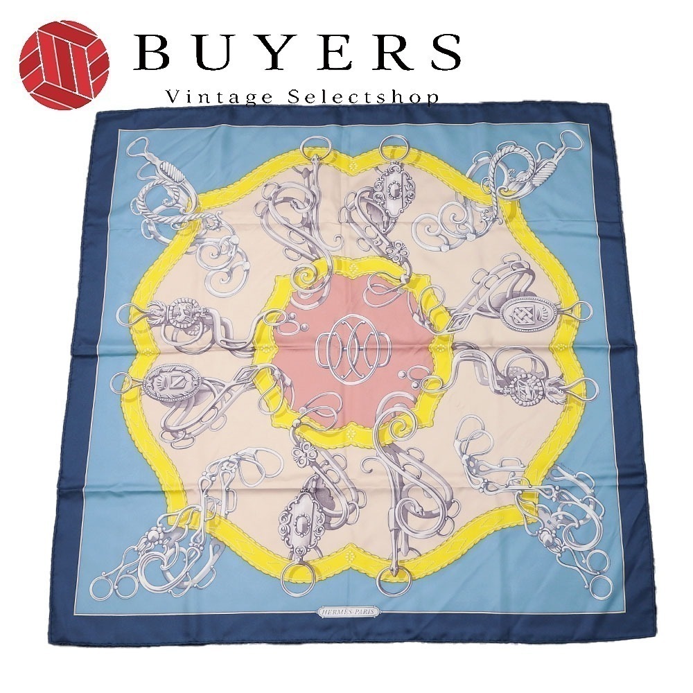 中古 スカーフ カレ90 シルク ネイビー アイスブルー イエロー LIFT PROFILE レディース 女性 29,120円