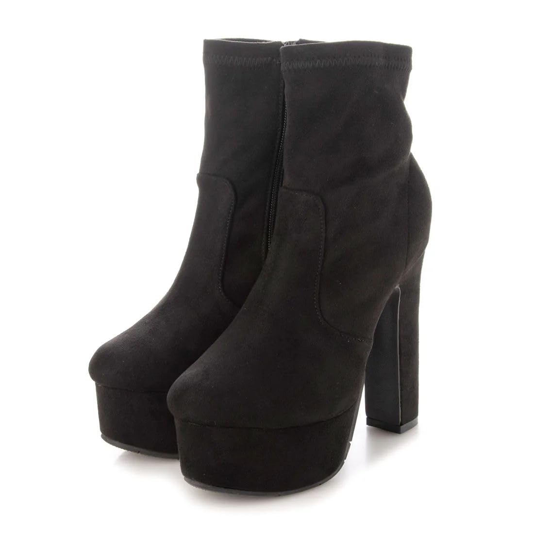 [デメテル] 13.5cm 厚底 ハイヒール ストレッチブーツ レディース 361-L06 (ブラックスエード, Large)