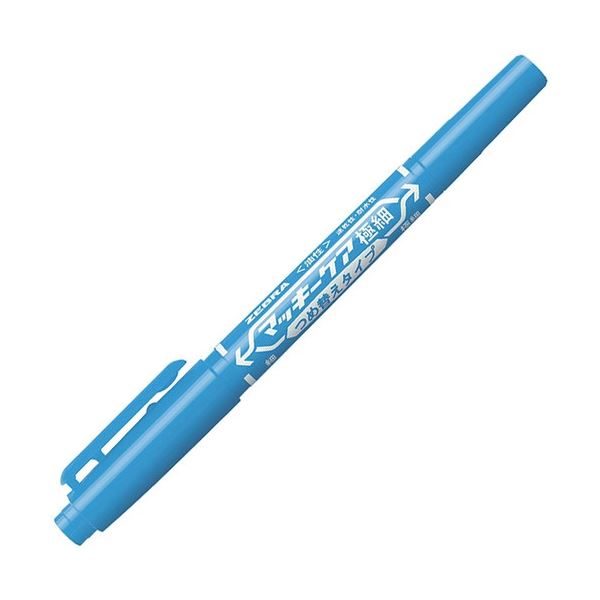(まとめ) ゼブラ 油性マーカー マッキーケア 極細 つめ替えタイプ 細字+極細 ライトブルー YYTS5-LB 1セット(10本) (×5セット)