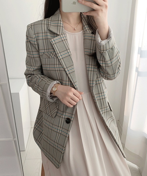 [韓国/高クオリティ] ビンツチェックジャケット (2color) 色味きれいなシングルジャケット