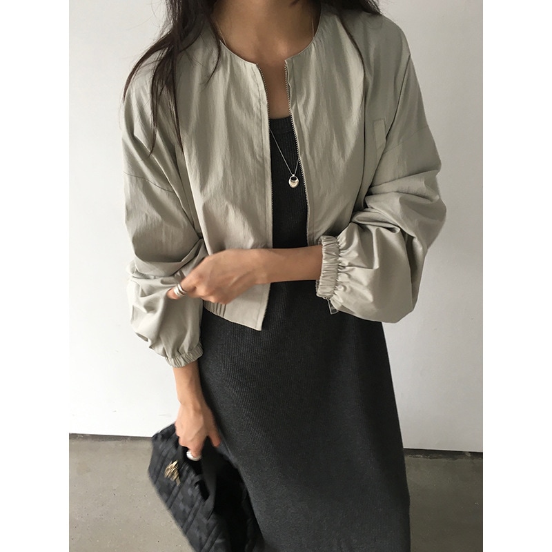 秋 シンプル ショート ジャケット ジッパー ラウンドネック ジャケット カーディガン レディース Wc008