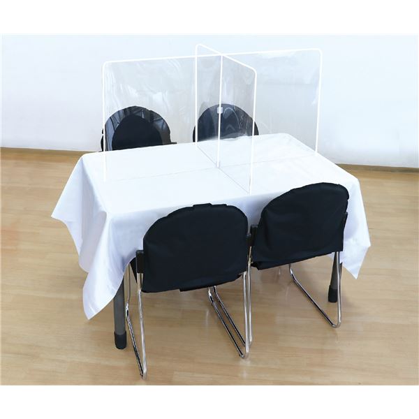 飛沫防止 卓上パーテーション/衝立 十字型 長方形タイプ 1100700mm 角Ｒ加工 PET製 会社 店舗 オフィス