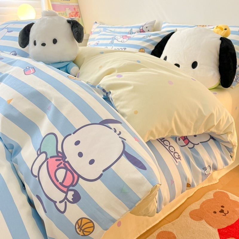 サンリオ パチャドッグ 綿4点セット 純綿プリント 学生寮 漫画シーツ シングル 掛け布団カバー クロミ