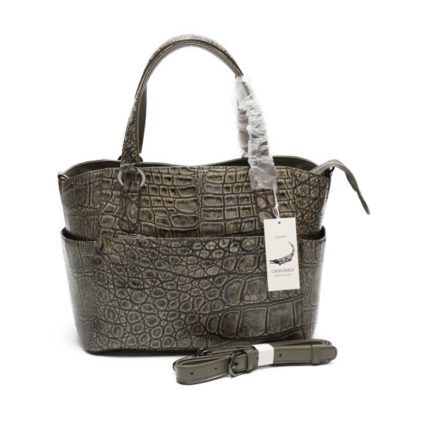 クロコダイルLB-3057 アンティーク加工 天ファスナー 2WAY グレー