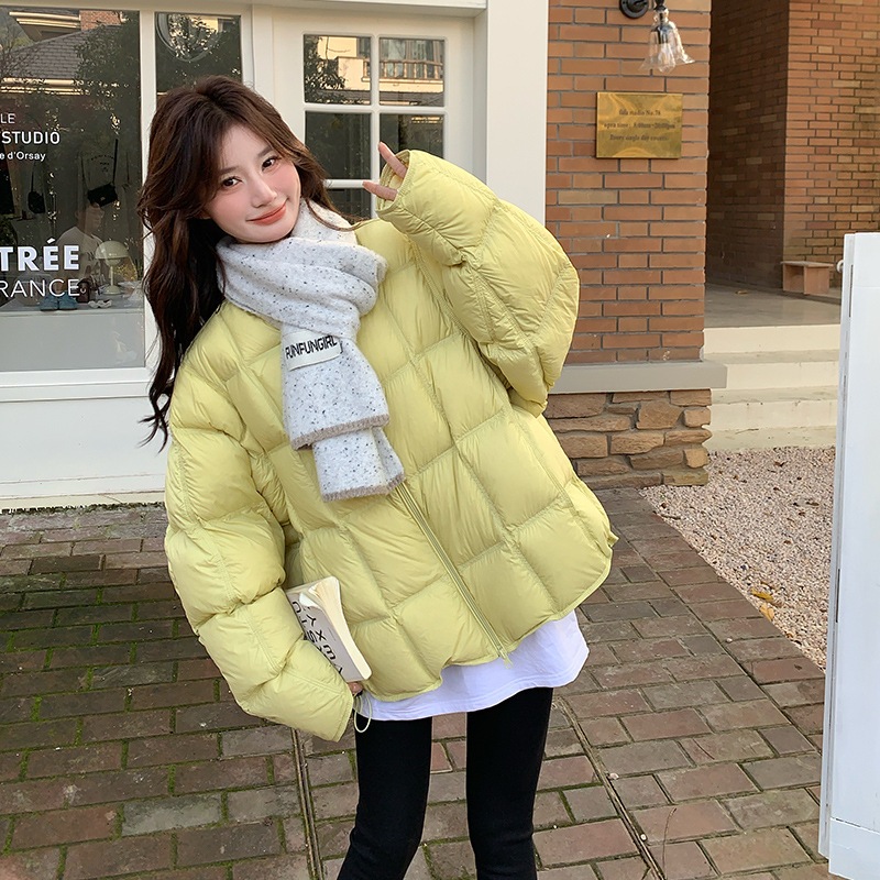 韓国版パフタートルバックチェックダウンジャケット2024年新作カジュアル年齢軽減ゆったり暖かいショートパンジャケット