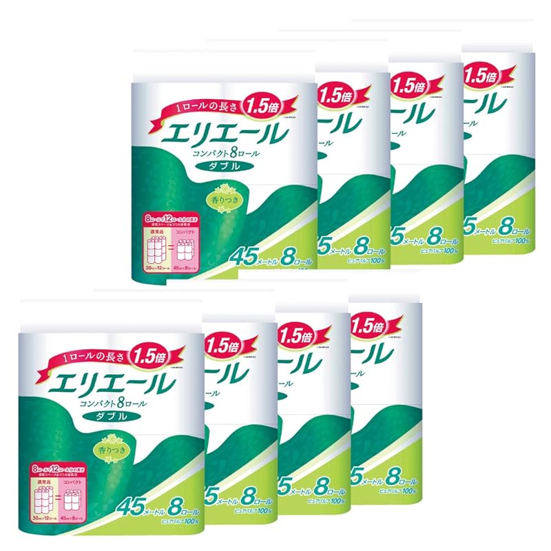 【即納】エリエール トイレットペーパー 1.5倍巻き 45m×64ロール(8ロール×8パック) ダブル パルプ100% リラックス感のある香り 【ケース販売】 5,345円