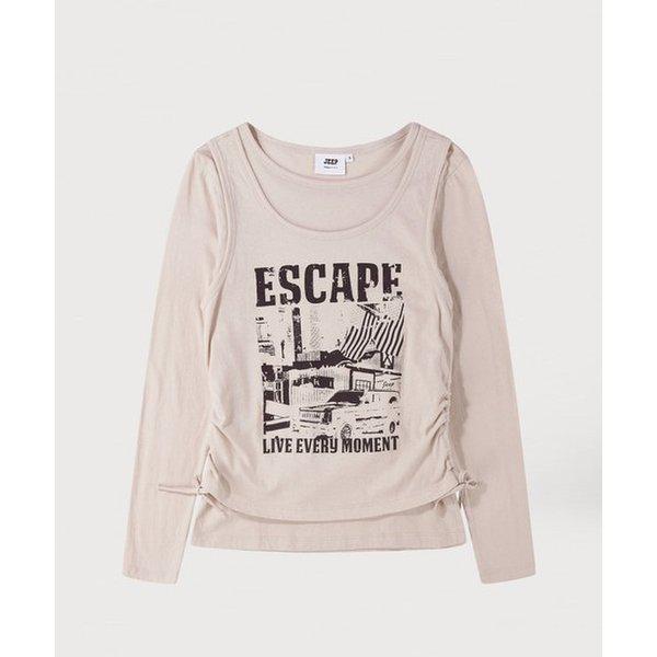 JR2TSF017 ベージュ 女性専用 エスケープ レイヤード スリーブレス Tシャツ セット_SC