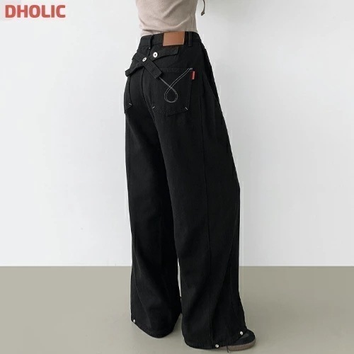 [メガ割りSALE]バッククロスアジャストボタンボタンヘムワイドパンツ