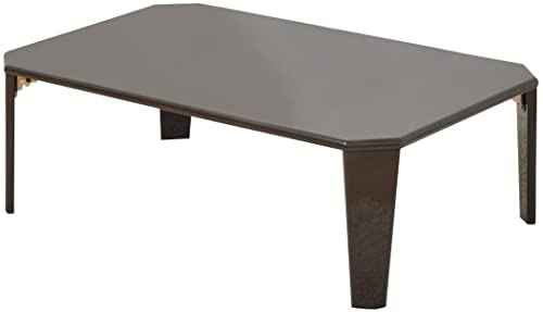 山善(YAMAZEN) ローテーブル 折りたたみ 幅90×奥行60×高さ32.5cm 鏡面 コンパクト収納 角が丸い テーブル 折れ脚 完成品 ダークブラウン TWL-9060(DBR)