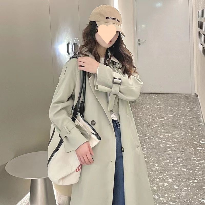 春と秋の女性のためのミドル丈の韓国風英国風ウインドブレーカー新しいスタイル外国風小さいカジュアルシンプルなコートジャケット