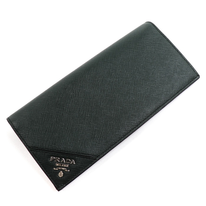 PRADA プラダ サフィアーノレザー財布 長財布 エメラルドグリーン 2MV836_QME_F077U IC メンズ 中古 美品