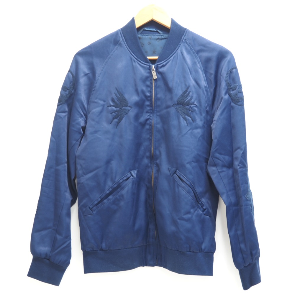 スカジャン スカル レーヨン ブルゾン ネイビー メンズ