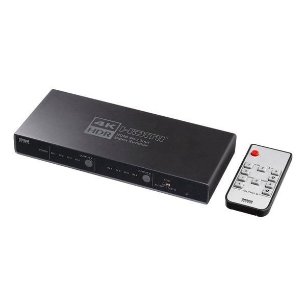 4K・HDR・光デジタル出力付きHDMIマトリックス切替器（4入力・2出力） SW-HDR42H