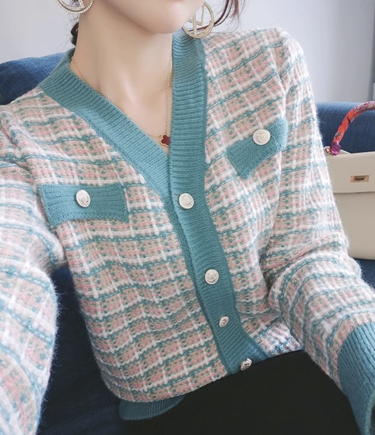 トップス デート モテアイテム カーディガン ニットソー 長袖 千鳥格子 大人可愛い きれいめ 上品 おしゃれ かっこいい 大人可愛い ラブリー キュート ガーリー クール モード系 セクシー