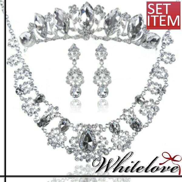 ウエディング ブライダル パーティー ジュエリー 3点 セット 小物 結婚式 披露宴 挙式 花嫁 新婦 発表会 演奏会 ティアラセット ３点 クリスタルストーン レディース アクセサリー ウェディング