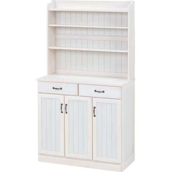 キッチンカウンター キッチン収納 幅87cm ホワイト 木製 高さ調節可 カントリー調 アンティーク調取っ手 扉付き