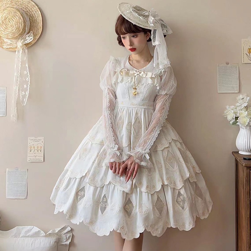 金襴庭園ロリータ三段中空刺繍エレガントドレスjsk月光菖蒲