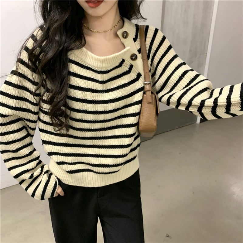 2color レディース ニット セーター ゆる 大きめ 大きい ビッグサイズ ボーダー シンプル