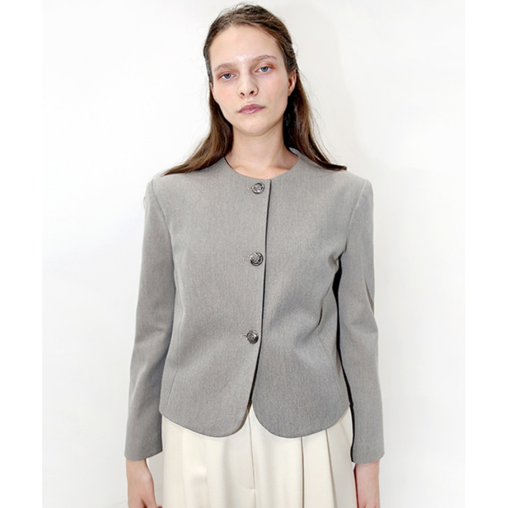 DAMAGE MNEMONIC ラウンドネックフォーマルグレージャケット_ Round neck Formal Gray JK
