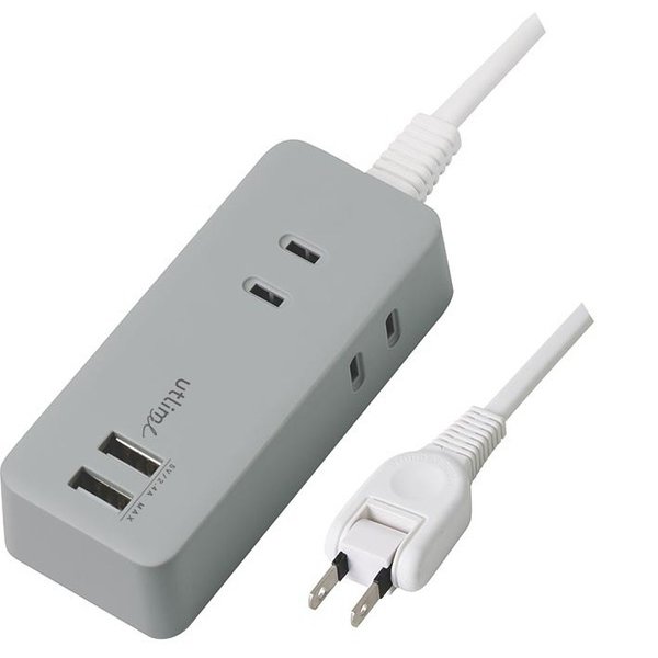 （まとめ買い）3口コンセント 1.5m USBポート付 ユートリムエル グレー UL-5817-GL [x3]