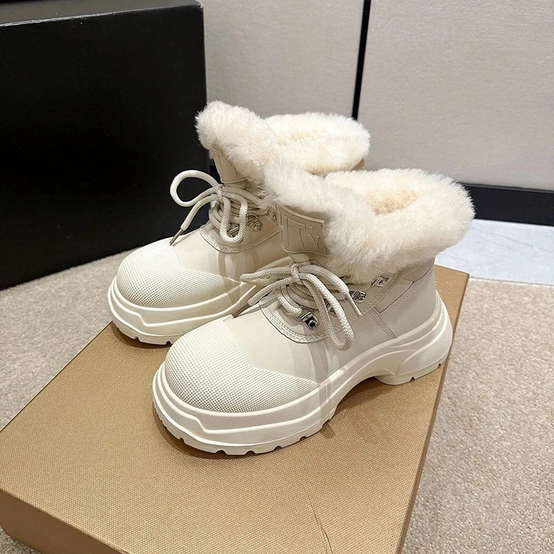 裏起毛ファッション ショートブーツ 厚底シューズフリース 厚底靴 身長アップ 美脚 裹起毛 厚手 マーディンブーツ ふわふわ 百掛け 快適 フラットシューズ スノーブーツ