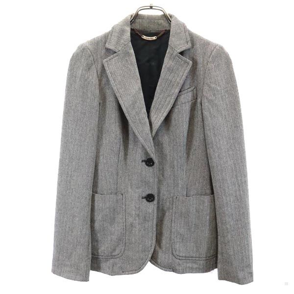 ウールブレンド 長袖 テーラードジャケット USA4 グレー系 ヘリンボーン レディース