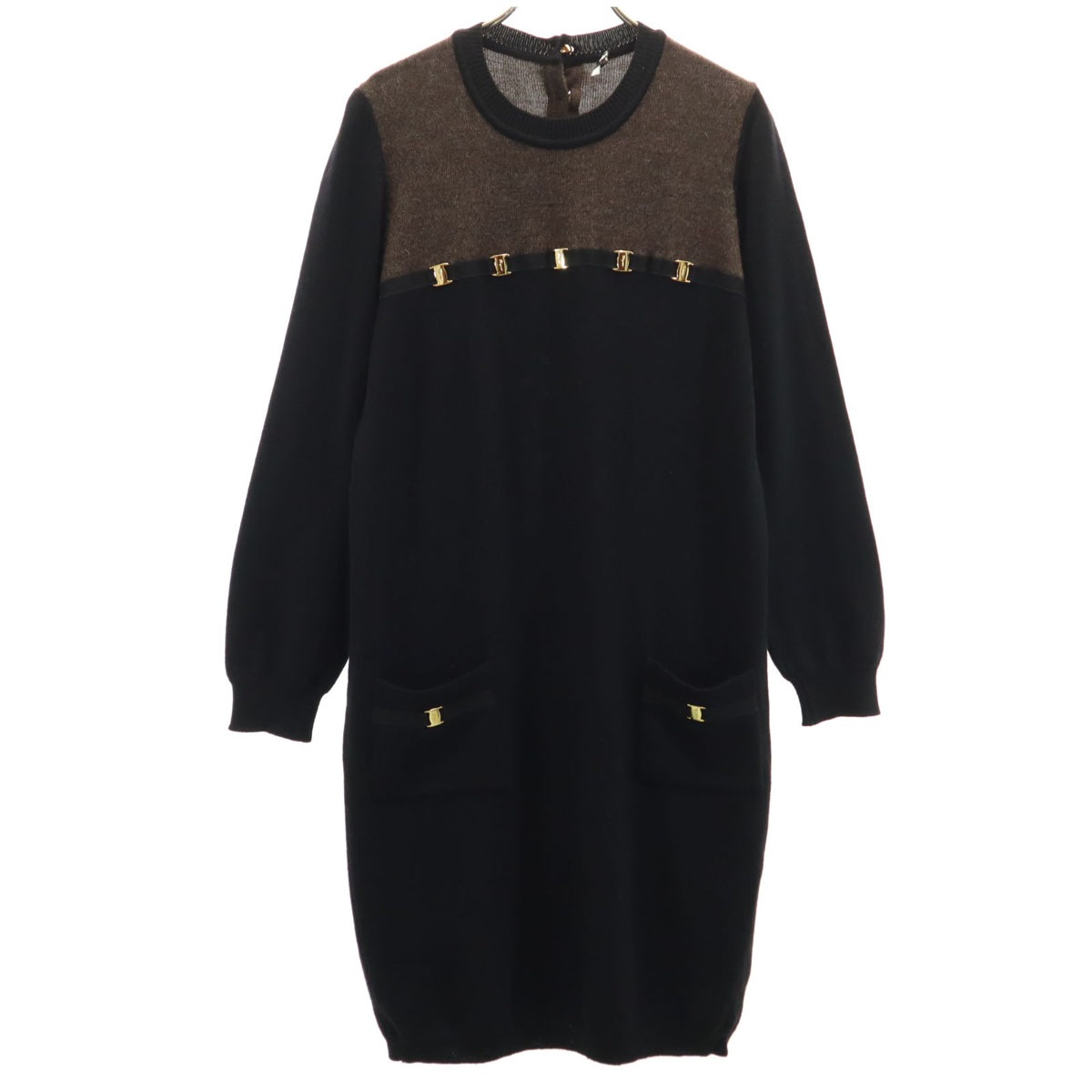 Salvatore Ferragamo サルヴァトーレフェラガモ 90s オールド 長袖 ニット ワンピース L ブラック レディース 古着