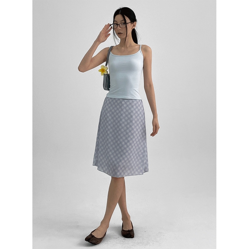 ブラックアップ ディテュー チェック シフォン ミディスカート