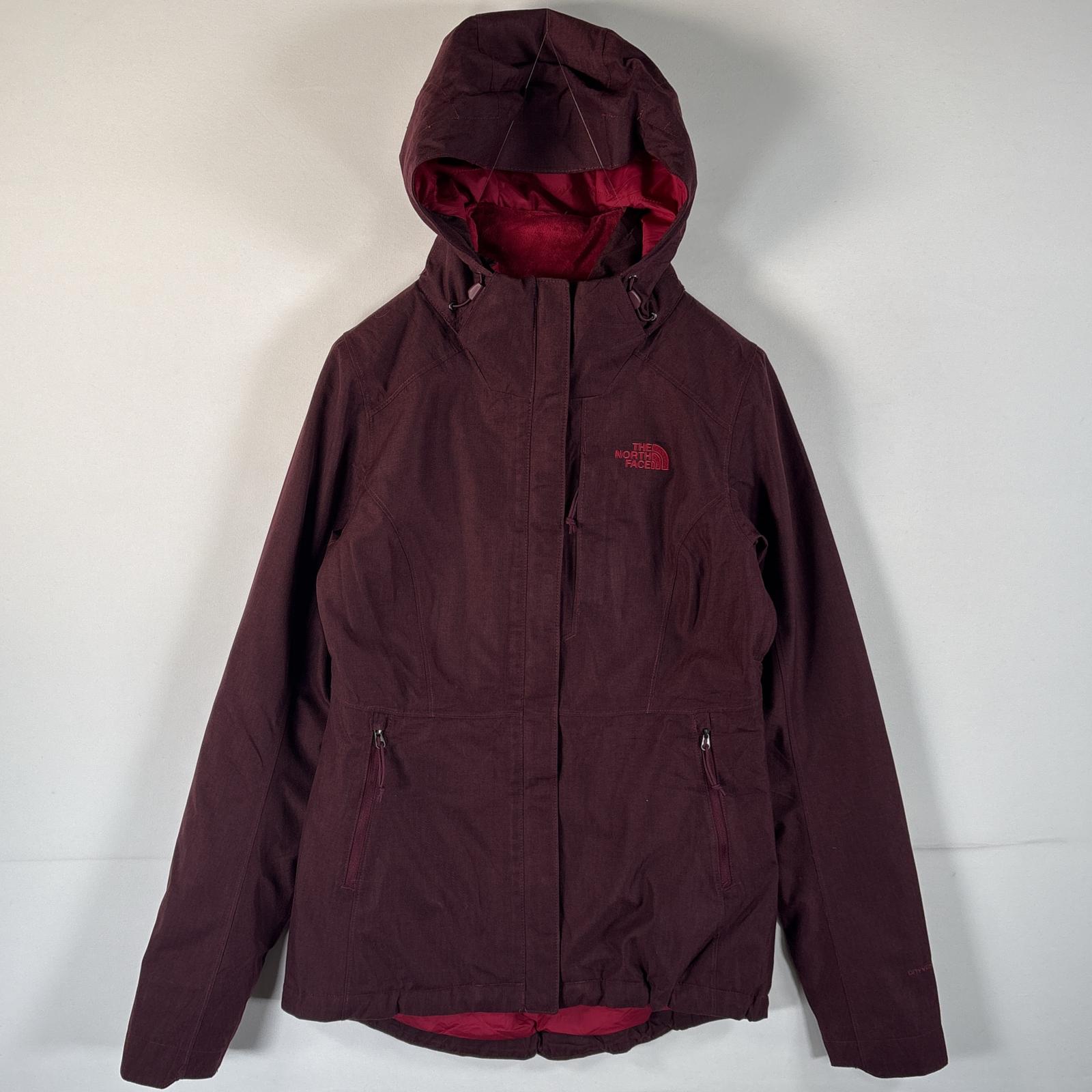 古着 マウンテンジャケット ワンポイントロゴ フード ドローコード アウトドア ドライベント XS レッド系 レディース