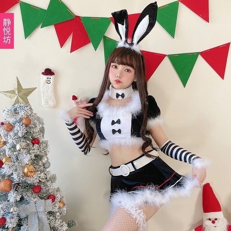 クリスマス服成人黒クリスマス服祝日パーティー衣装セクシー舞台演技服バニーウサギ服30%までに制限