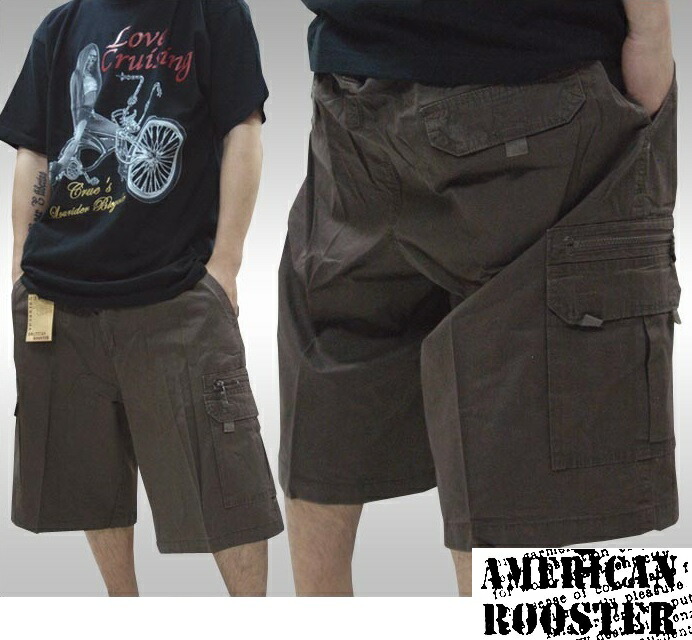 セール American Rooster メンズ ミリタリー カーゴ ハーフパンツ ベルト付き 半ズボン パンツ ハーパン ブラウン 2 アメカジ ブランド サーフ インポート ファッション スト