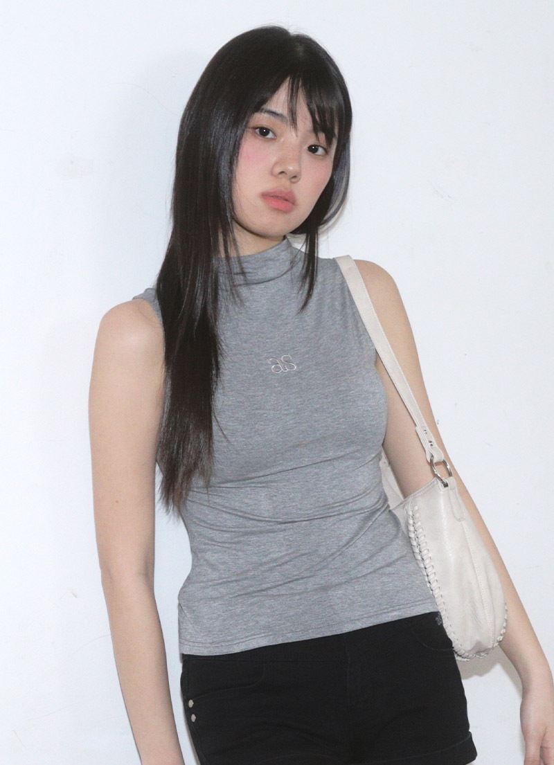 【AS"ON】 HUSH HIGH-NECK SLEEVELESS / GRAY 正規品
