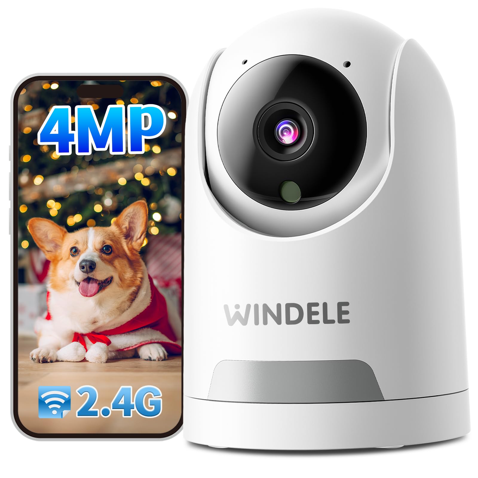 WINDELE ペットカメラ 400万画素 見守りカメラ 【2024新機種】 2.5K 防犯 室内 ネットワーク カメラ 360首振り 遠隔操作 双方向通話 夜間撮影 自動追尾 検知警告通知 パンチル