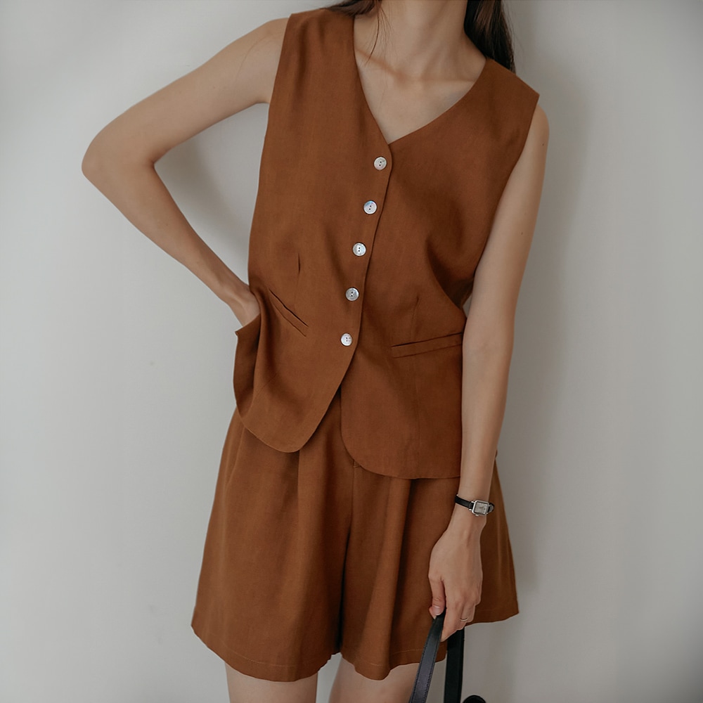 エントセットリネンサイドスリットベスト