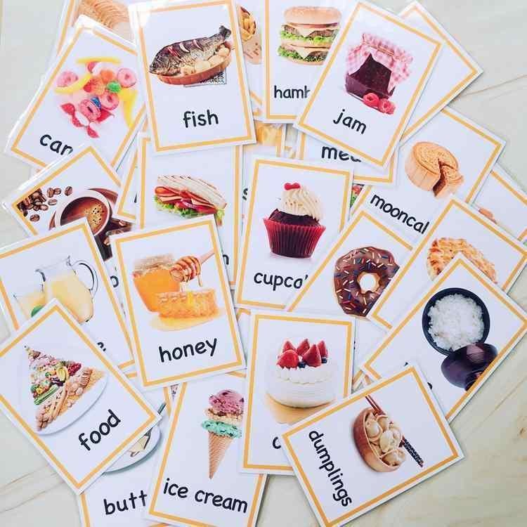 知育玩具 フラッシュ カード 英語 学習 教材 勉強 幼児教育 子供 単語 写真 言葉 トレーニング 食べ物 ラミネート 防水 破れにくい 耐久性