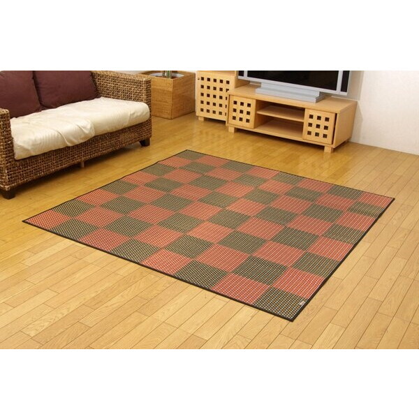 1081590240202 純国産 い草花ござカーペット 『銀河』 レッド 江戸間2畳(約174×174cm) メーカー直送