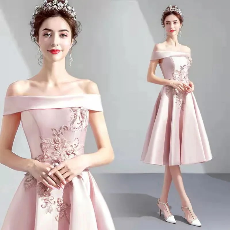 ウェディングドレス花柄 花嫁の介添えドレス 大きいサイズ/小さいサイズ パーティードレス オフショルダードレス お呼ばれドレス ひざ下丈披露宴二次会結婚式
