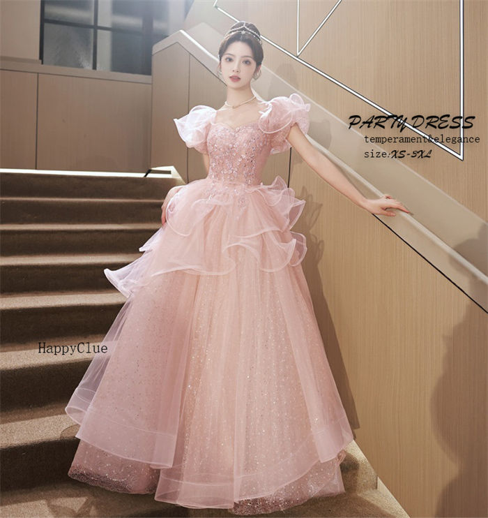 パーティードレス お洒落 プリンセスライン お姫様ドレス カラードレス 可愛い ピンク レディース ピアノ演奏会 発表会 ウェディングドレス Aライン 二次会ドレス ロングドレス 結婚式 花嫁ドレス