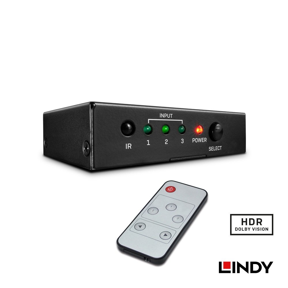 【38232】 LINDY HDMI 2.0 18G 4K@60Hz 切替器 3入力1出力