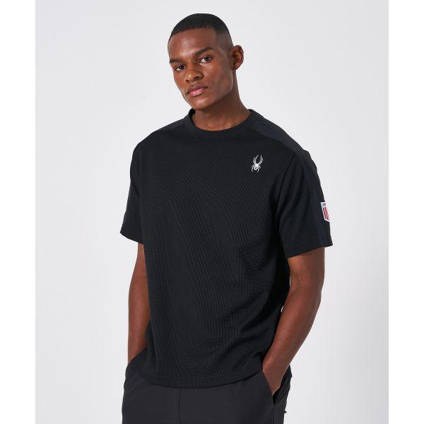 男性ワッペンラドパッドワッフル半袖TシャツSPKMCNRS302MBLK 660015