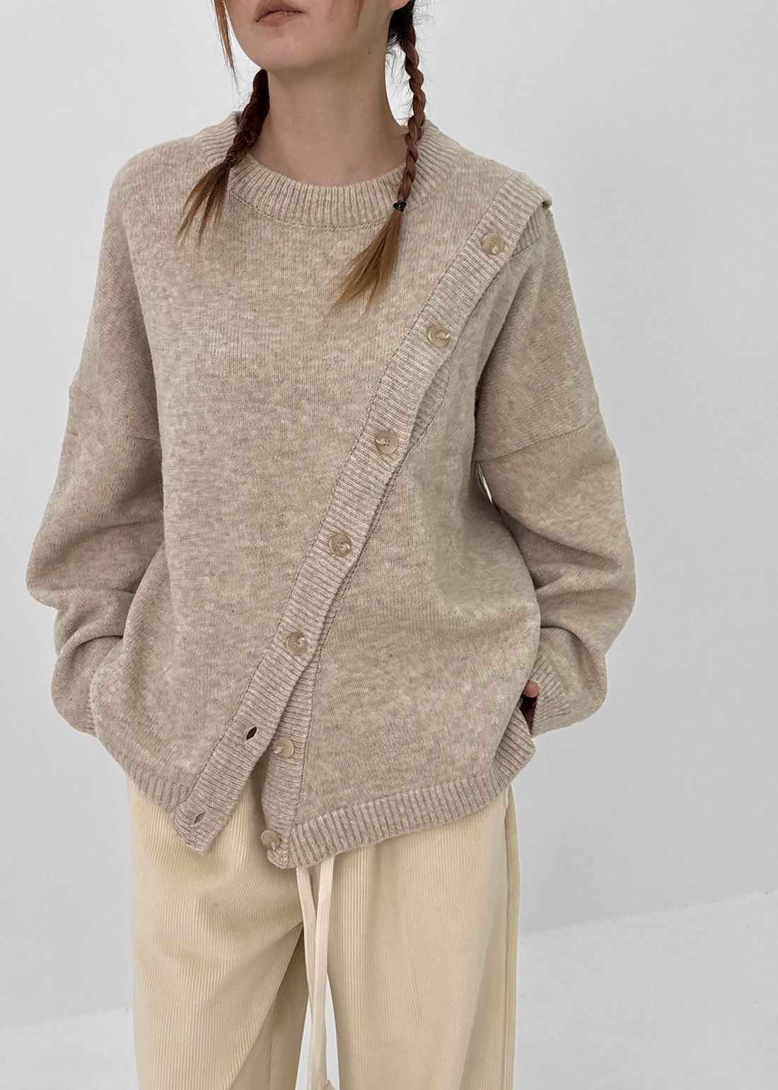 Macco Oversized Button Asymmetric Wool Knit